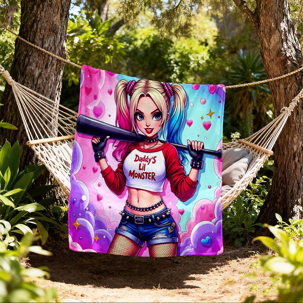 

1pc Harley Quinn Outdoor Blanket - Throw Blanket, Soft , Flannel Blankets, Living Room, Travel, Camping c1209063 80x120cm
