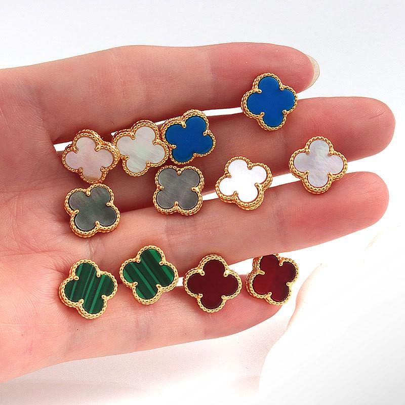 Womens Four Leaf Clover Earrings 18K Gold Plated Red Agate Luxury Fashion Jewelry