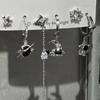 6pcs Set Personality Trend Dark Butterfly Heart Star Cross Tassels Zircon Stud Earrings for Women Hip-hop Rock Y2K Jewelry Gift