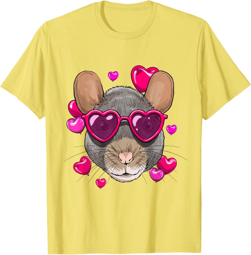 Valentine Chinchilla Rat Lover Heart Sunglasses Graphic Tee Cute Rodent Animal T-Shirt