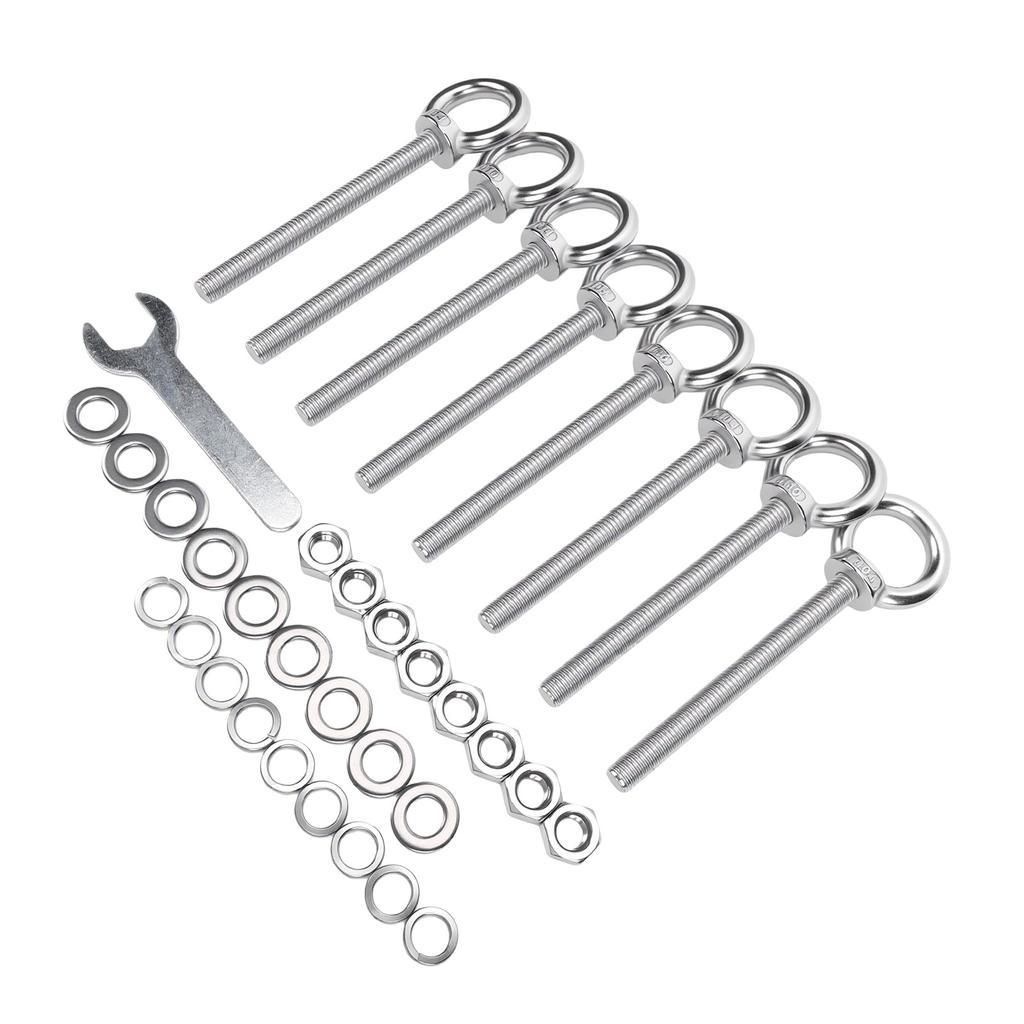 8 Pcs Eye Bolt M10x153mm 304 Stainless Steel Heavy Duty Eye Bolts with Nuts and Washers for Outdoor String Light Patio