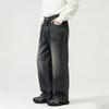 Men's Fashion Retro Straight Leg Jeans with Half Elastic Waist, Wide Leg Denim Pants for Spring and