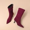 Black Wine Red Women Mid Calf Boots Pointed Toe Mid Heel Small Big Size 32 48