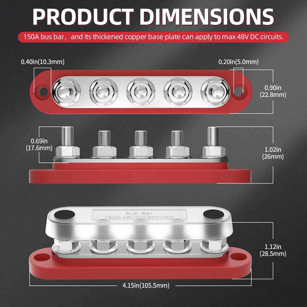 2 Stück BB100-T5M6 150A Automotive Sammelschiene Sammelschiene Sammelschiene Kupfer Sammelschiene Automotive Verkabelung Sammelschiene Führung