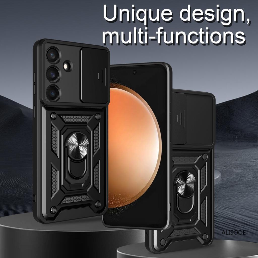 Hülle für Samsung Galaxy S25 FE Edge S25 Ultra S24 S23 S22 S21 Plus Hülle Schiebekamera Ringständer Halter Stoßfeste Abdeckung Capa