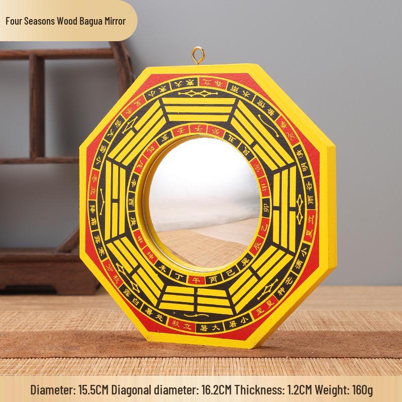 Small Outdoor Bagua Mirror: Convex/Concave Door & Window Ornament with Wooden Board