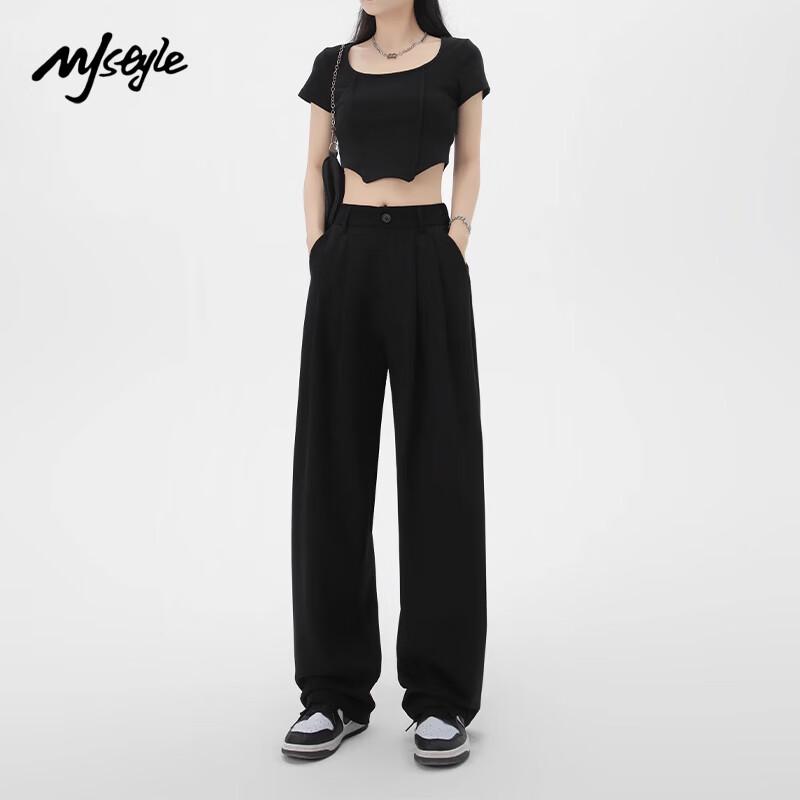 MJ STYLE Women's High-Waist Draped Wide-Leg Quick-Dry Suit Pants