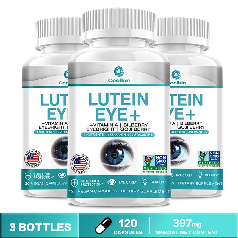 Lutein Augenschutz Komplex Kapseln, formuliert mit Vitamin A, Heidelbeere, Augentrost und Goji-Beere, geeignet für Erwachsene.