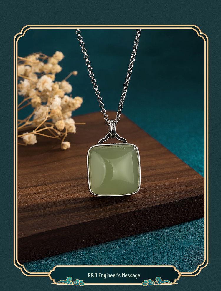Aieryuan Retro Thai Silver Necklace with Inlaid Imitation Hetian Jade Pendant