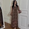 GMXIA Spring Chiffon Leopard Print Lotus Sleeve Temperament Long Patchwork Irregular Dress