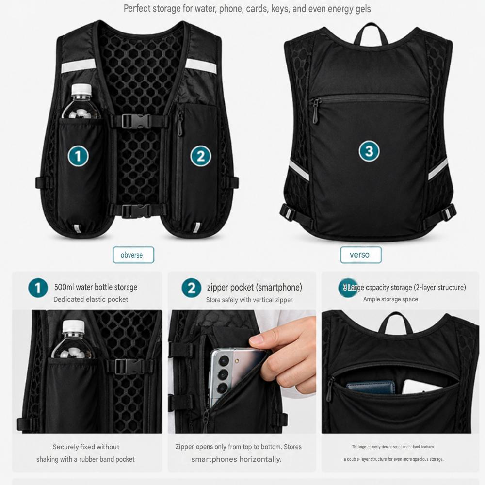 Chenimo Ultralight Static Running Vest Trail Running Backpack Water Bottle Phone Storage