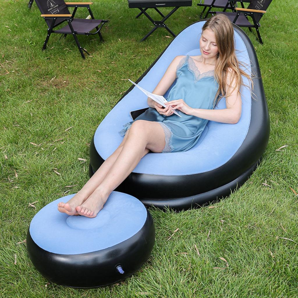 Inflatable Lounge Chair : Lazy Flocking Recliner, Air Couch Sofa for Indoor, Outdoor, Travel & Camping (No Pump)