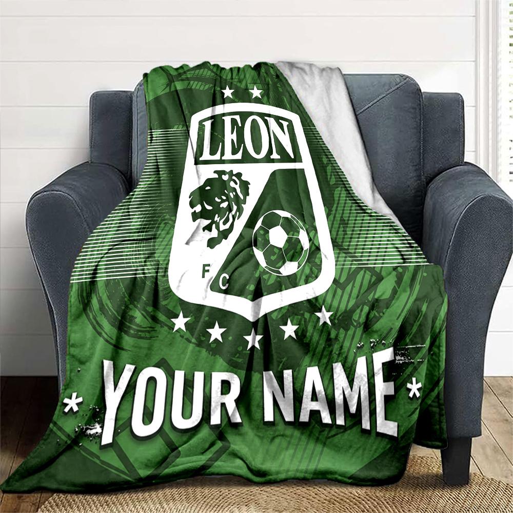 1pc Leon logo Blanket with Custom Name, Gift, for Men and Women, Soft Blanket, Good for Sofa Bed Couch Travel, Lightweight Flannel Blanket