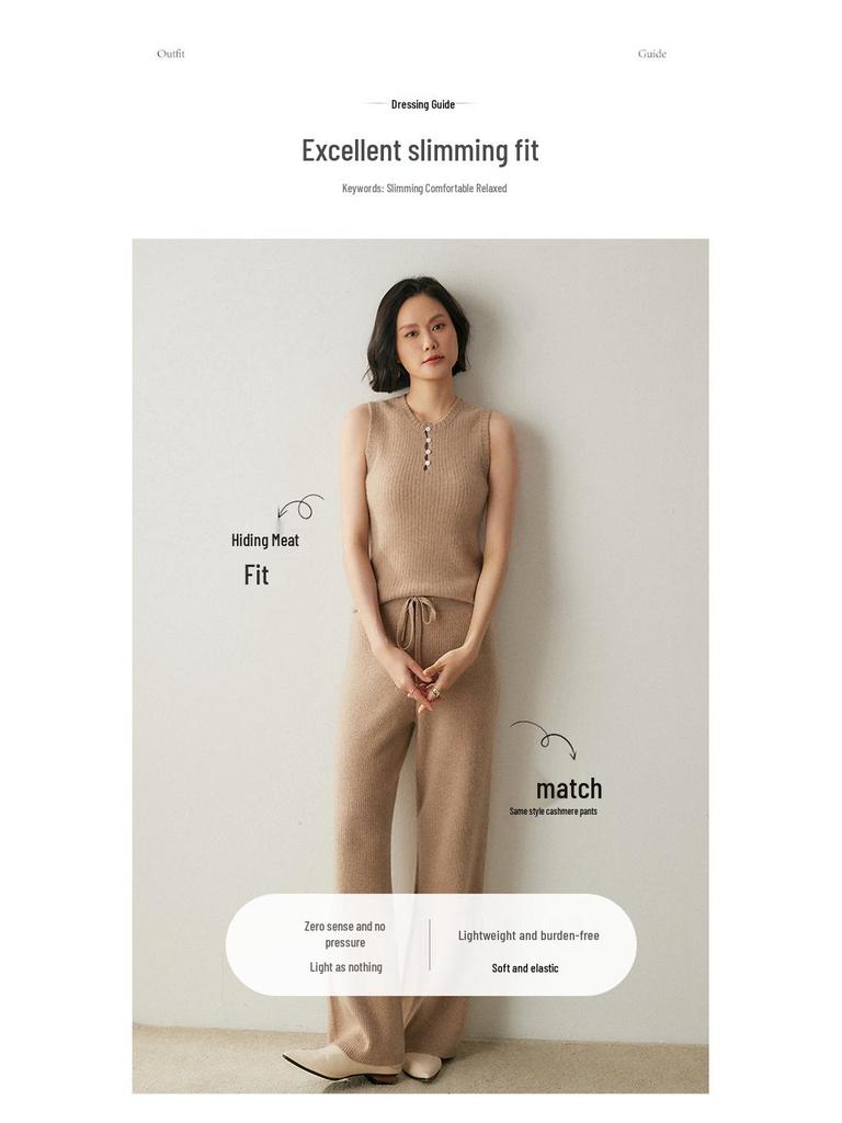 Gentle & Chic Cashmere Slim-Fit Sleeveless Knit Tank Top Sweater for Women