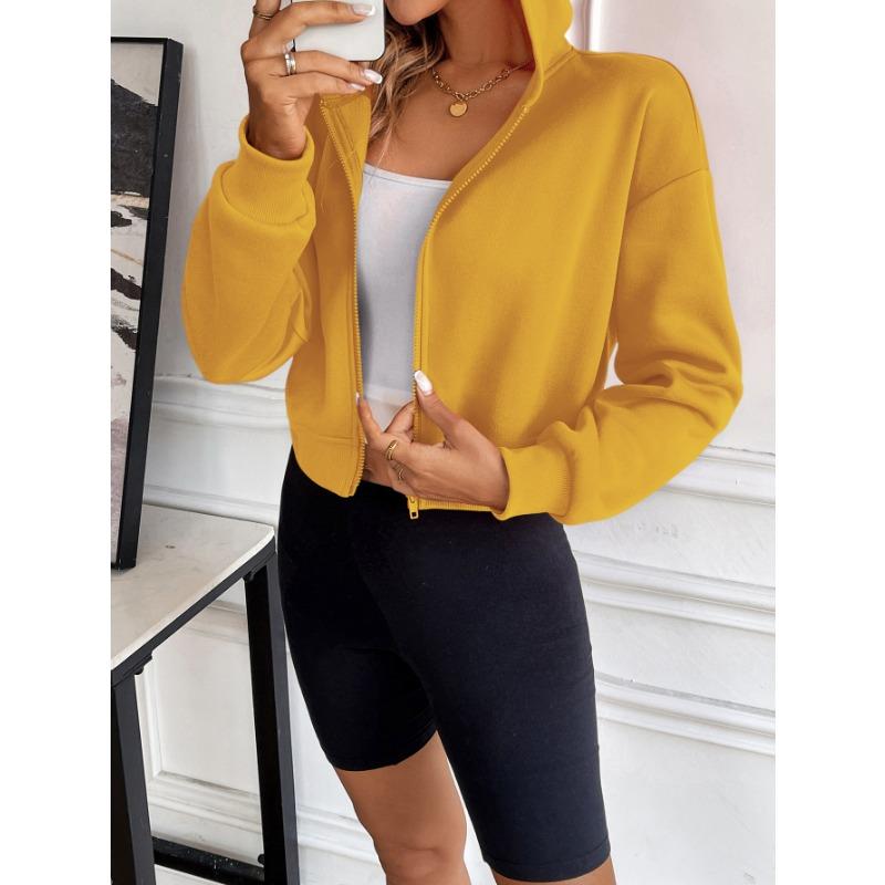 Women's Plus Size Short Zip Hooded Casual Sweatshirt Cardigan Hooded Sweatshirt