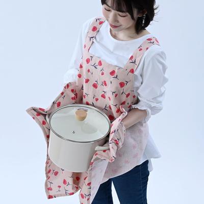 Apron with Integrated Easy To Put On and Take 2 Pockets Rear Floral Length Perfect As a 555064 Mittens, Off, (Abitual Tulip), Pattern, 73cm,