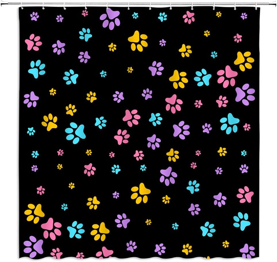 Paw Print Shower Curtain Gray Cat Dog Footprint Cute Lovely Pet Lover Cartoon Abstract Polyester Fabric Bathroom Decor Curtain