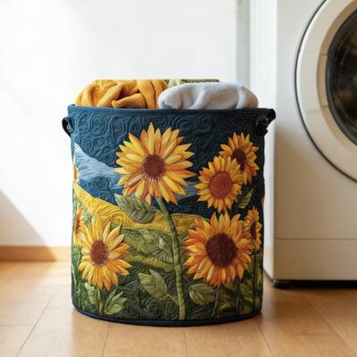 Quilted Laundry Basket Fabric Floral Storage Basket with Handles Boho Clothes Basket for Laundry Nursery Bedroom Garments Kids Toys