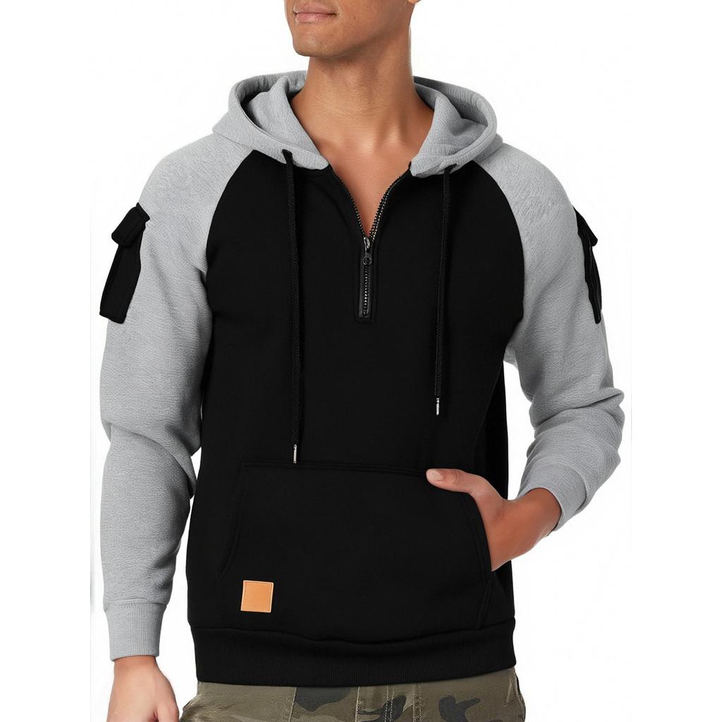 Mens  Pullover Long Sleeve Hoodies Color Block Sweatshirt Fashion Hoodies With Pockets