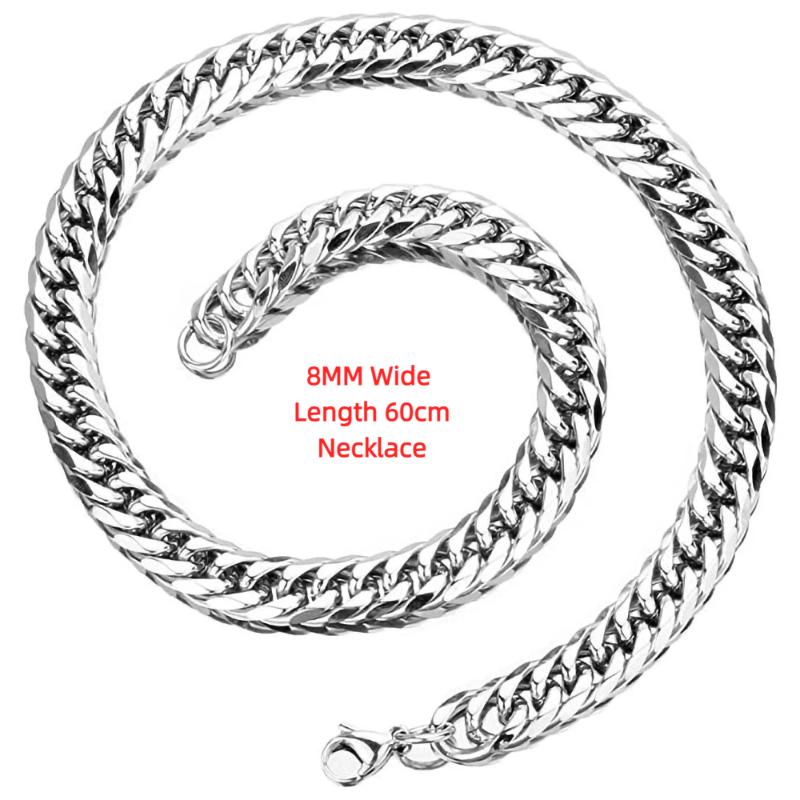 Stainless Steel Cuban Link Chain Silver Color Necklace Bracelet For Men Jewelry 8/10/12/14Mm Width Hip Hop Punk Accessories