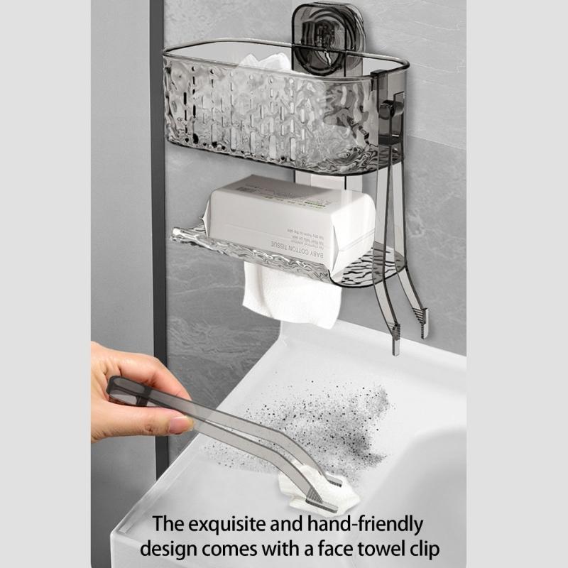 Bathroom Organizers Suction Cup Shelf With Double Layers Ventilated Storage Shelf For Shower Essential And Cosmetics