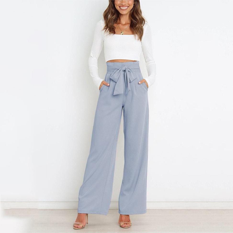 Modische Hose für den Arbeitsplatz, für Damen, lässig, weites Bein, hohe Taille, Hose mit Gürtel, Temperament, Sommer, Pendlerhose