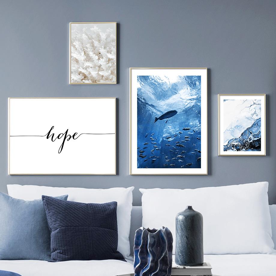 Blue Sea Whale Coral Lighthouse Marble Wall Art Canvas Painting Nordic Posters And Prints Wall Pictures For Living Room Decor