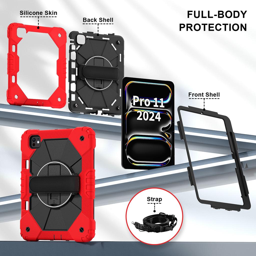 Anti-Slip Stand Case for IPad Pro 11 2025 M5 2024 M4 A3357 A3358 A3359 A2836 A2837 A3006 Rotating Hybrid Cover Shoulder Strap