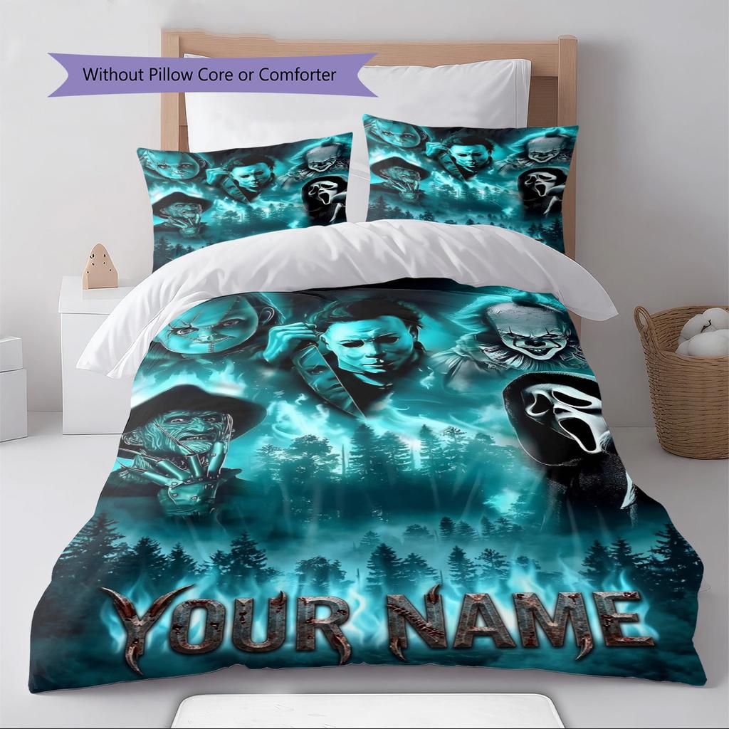 Name Custom Horror Halloween Pattern Bedding Set Quilt Cover Pillowcase Home Decor Gift (1 * duvet cover + 2 * pillowcase, without core)