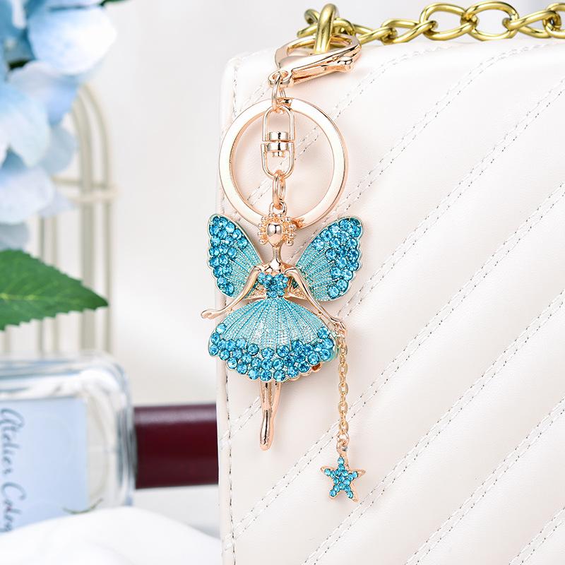 Cute Butterfly Fairy Keychain Bling Rhinestone Alloy Key Chain Ring Purse Bag Backpack Charm Women Girls Birthday Gift