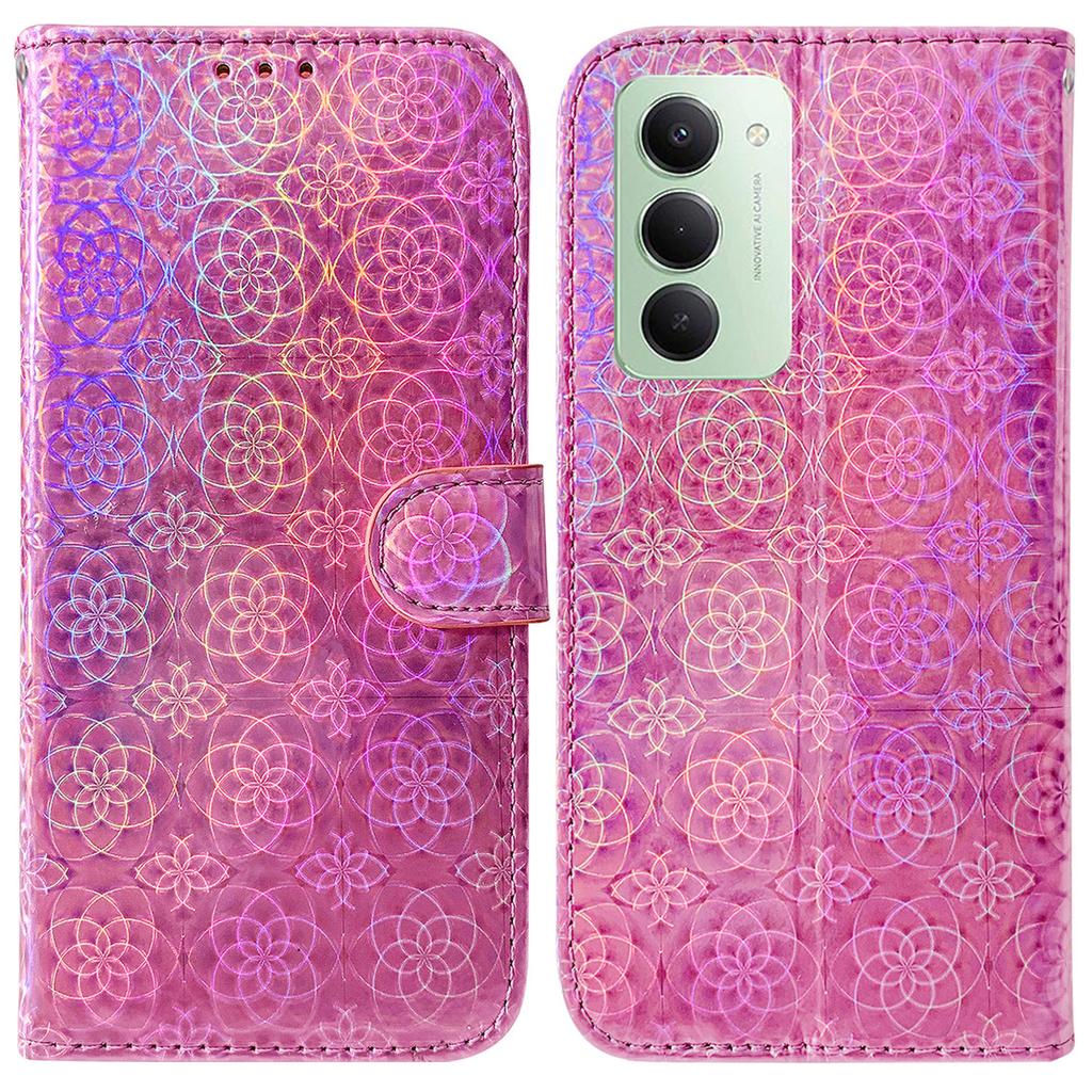 Pro Xiaomi Redmi 15 4G (EU) (171 mm) Stojánek Pouzdro Oslnivý Květ Kožený Kryt na Telefon s Poutkem na Zápěstí