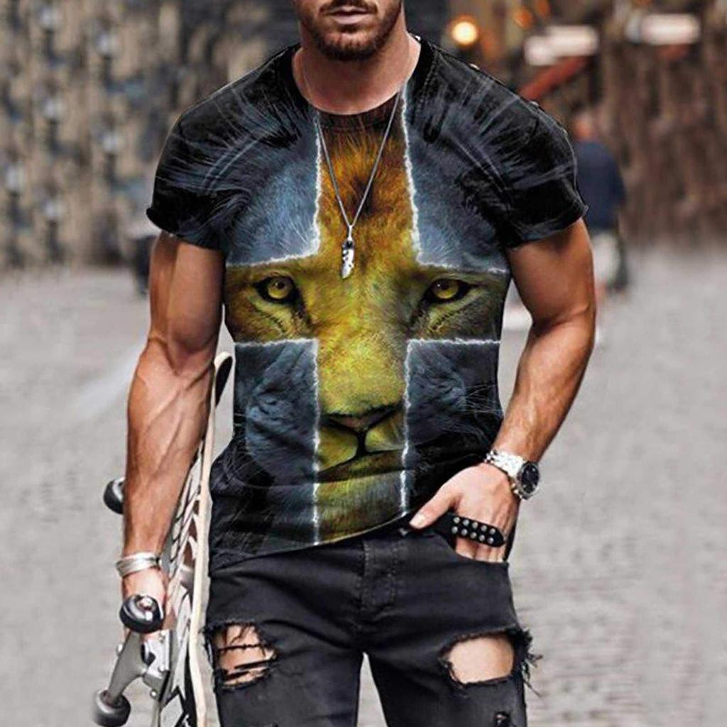 Men's Street Fashion Cross Belief Printed Round Collar Short Sleeve T Sleeve