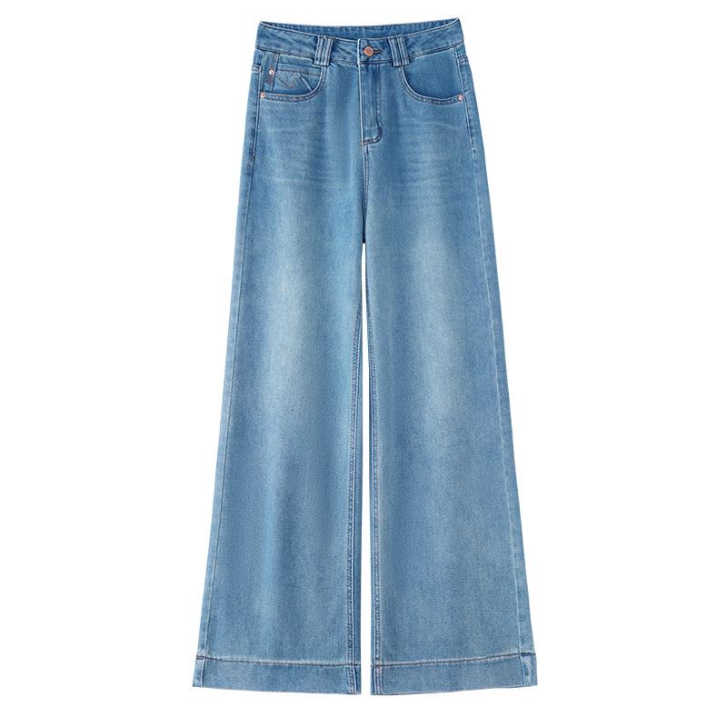 Women's High-Waisted Blue Retro Wide-Leg Denim Pants