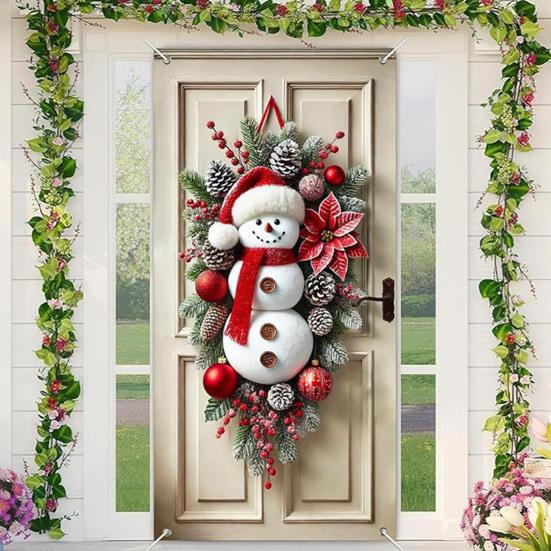 Christmas Door Cover Funny Santa Claus/Gnome/Snowman/Wreath Hanging Backdrop Door Banner 70" X 35" Winter Porch Sign for Home Yard Wall Decor