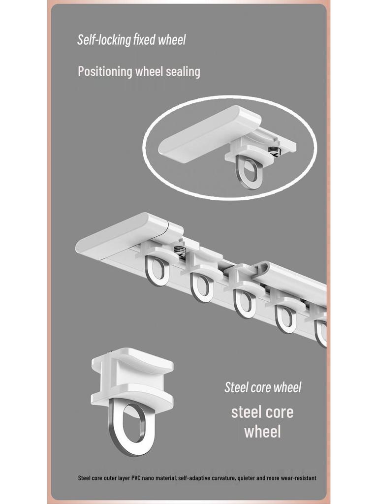 Inward Opening Bay Window Curtain Track - No-Drill, Shaped, Sliding with Hooks