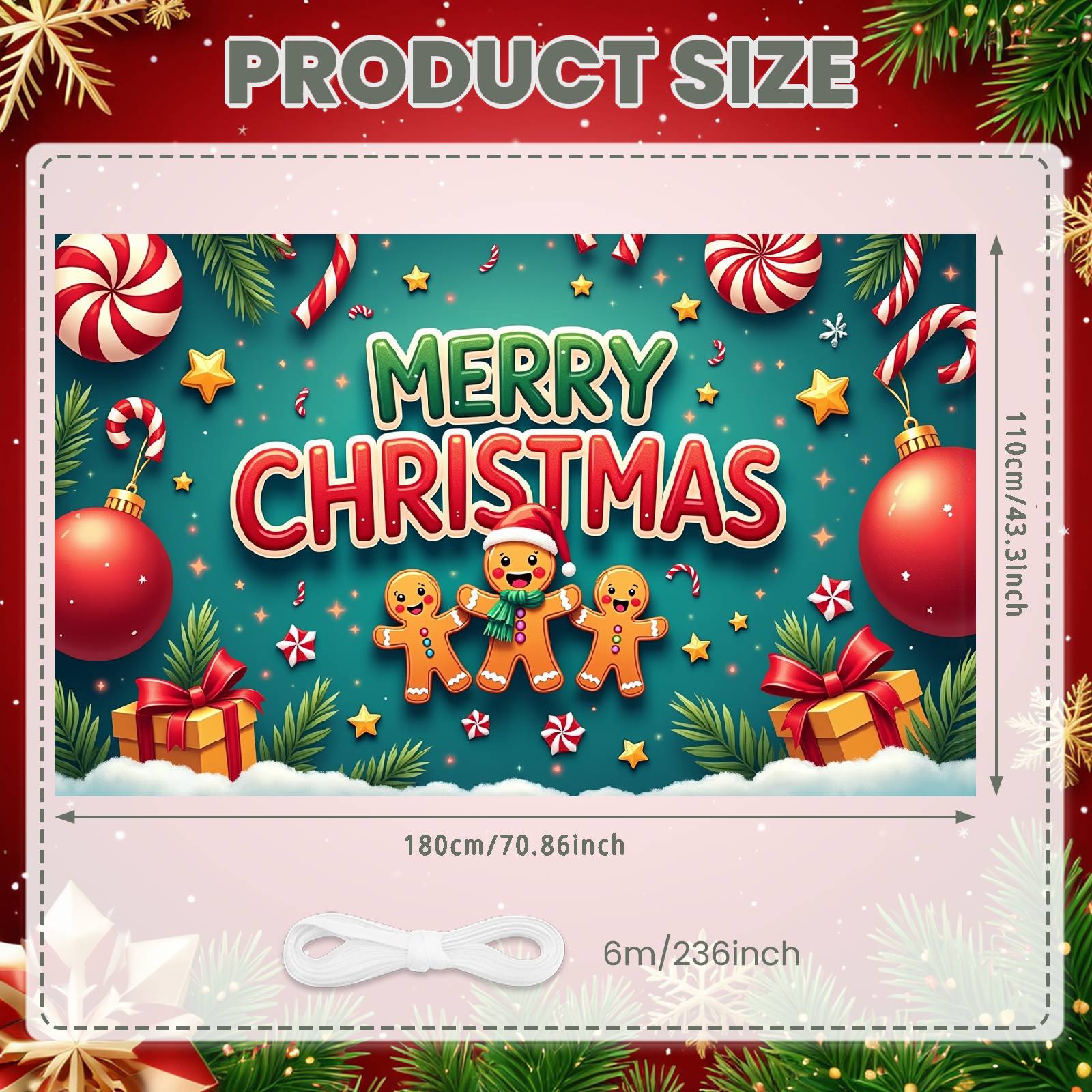 Christmas Backdrop Festive Merry Christmas Banner Festive Banner Pine Branch Christmas Decor Banner For Indoor Decoration