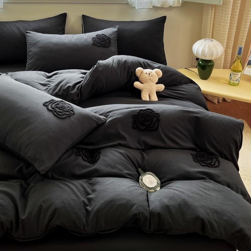 

3pcs Embroidered tulips Duvet Cover Set (1*Duvet Cover + 2*Pillowcase, Without Core) Black Bedding Set, Soft Comfortable 135x200cm 3pcs чёрный