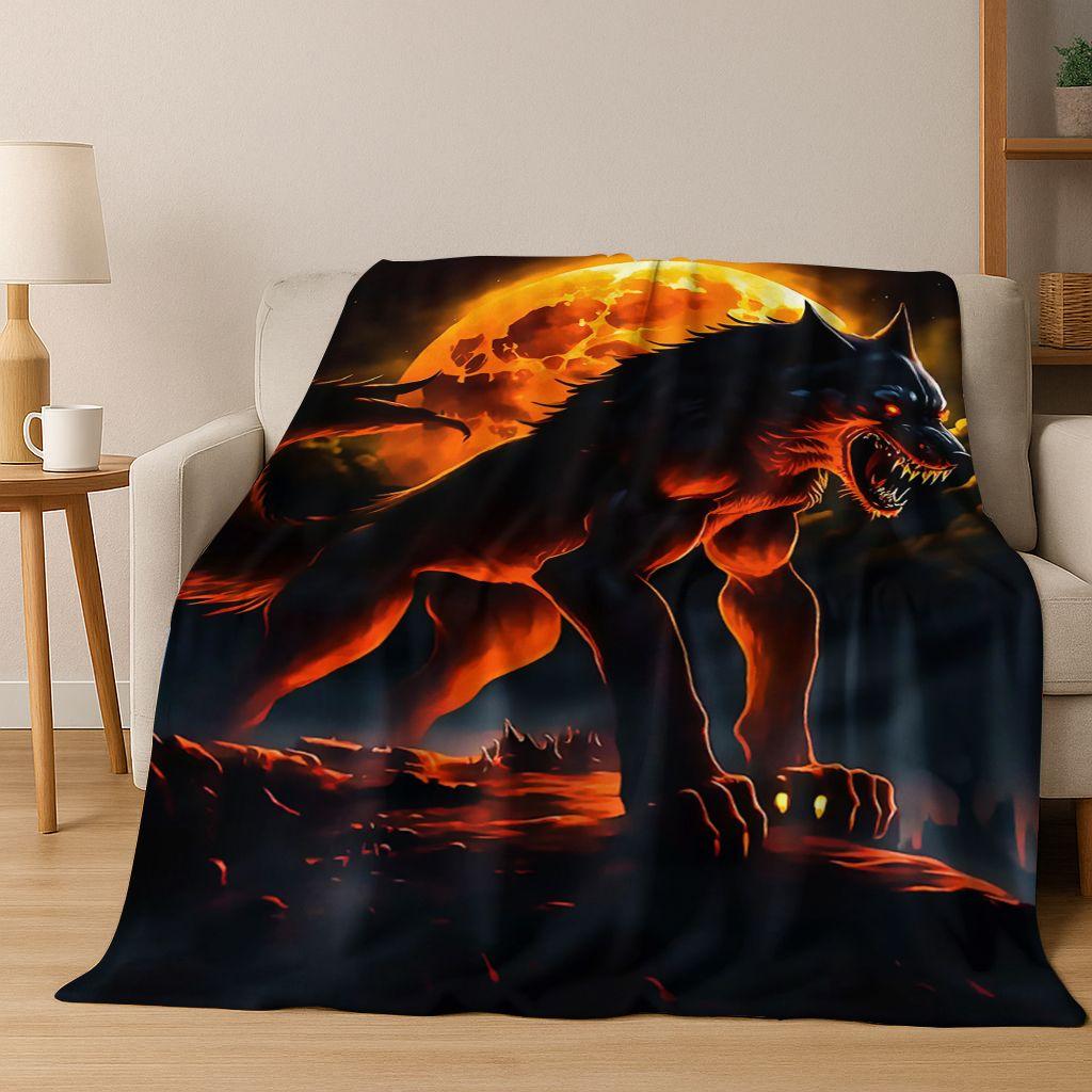 Norse Mythology Fenrir Wolf Beast Cartoon Flannel Blanket,Cozy Soft Throw Blanket for Home Bedroom Bed Sofa Picnic Cover Kids