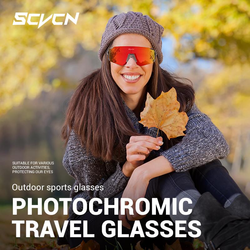 SCVCN Blaue Photochrome Radsportbrille UV400 Sonnenbrille für Herren Radsport Straße MTB Fahrradbrille und Damen Freizeit Wandern Winddicht