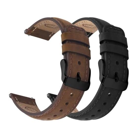 [Fullmosa] [2 Pieces] Watch Band Genuine Leather Watch Strap Quick Release 24mm Leather Strap Replacement Smart Watch Band for Men Women