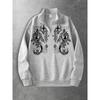 Dark Original Design Printed Zipper Stand Up Collar Shirt, Fashionable Street Trend Zipper Hoodie Is a Fashionable Clothing Choice
