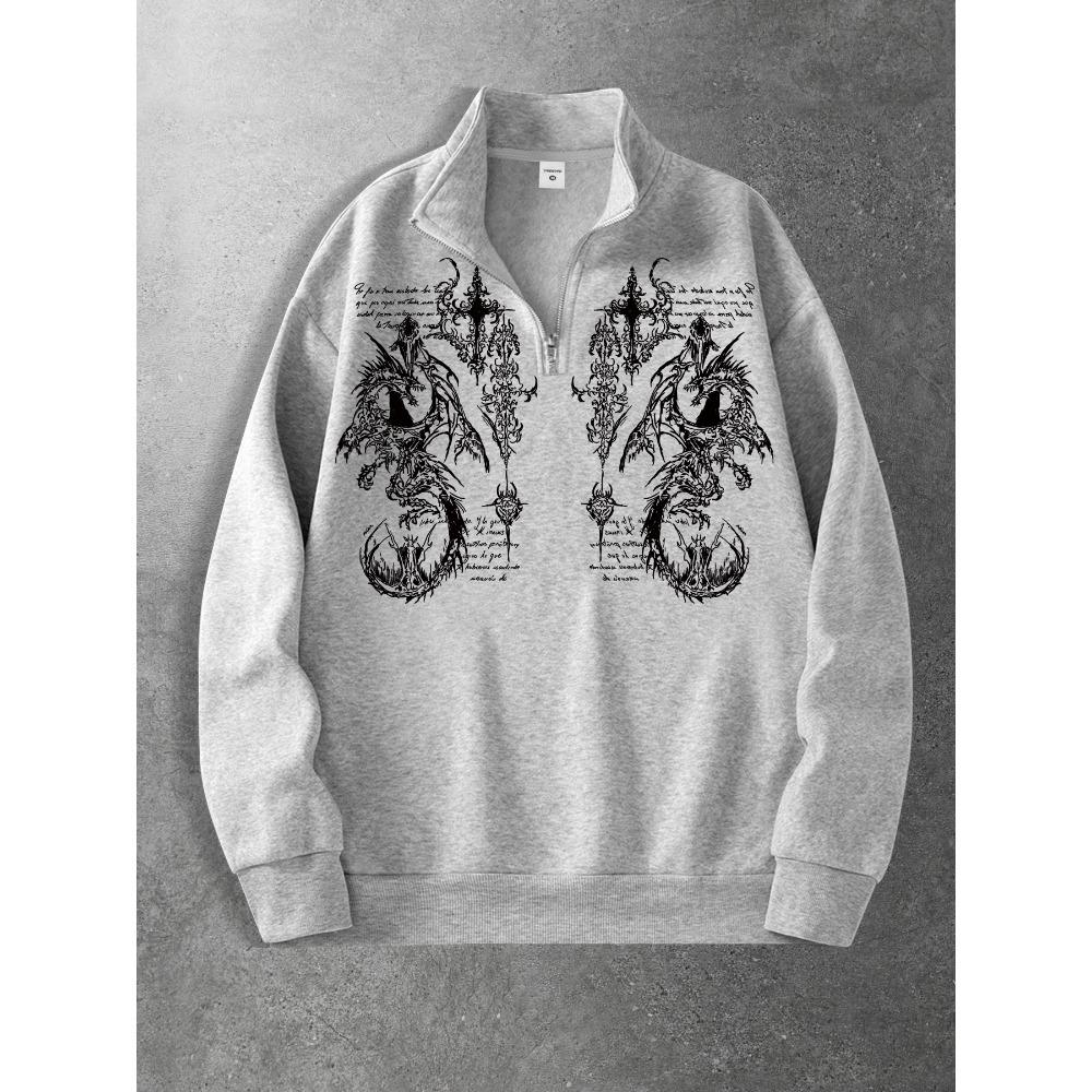 

Dark Original Design Printed Zipper Stand Up Collar Shirt, Fashionable Street Trend Zipper Hoodie Is a Fashionable Clothing Choice XXL