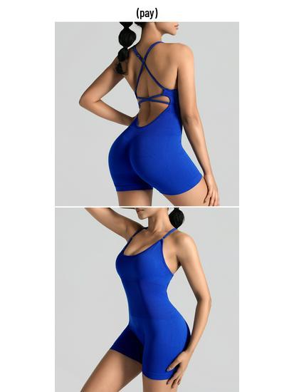 Seamless One-Piece Yoga Suit with Elegant Back and Peach Hip Design