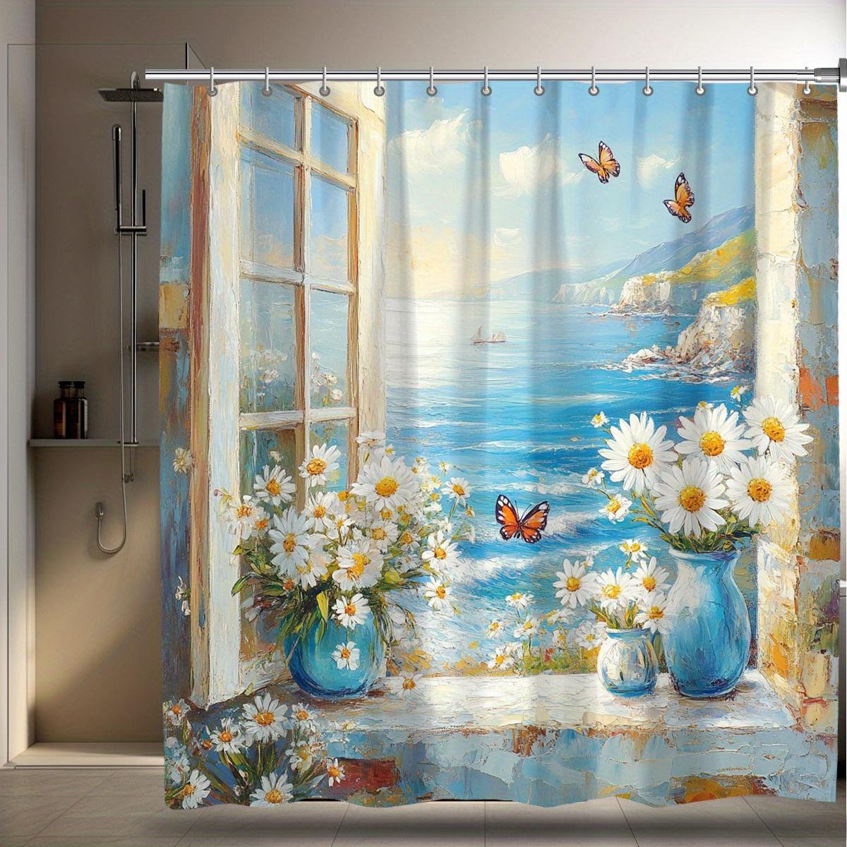 

1Pc Healing Bay Scenery Digital Printed Shower Curtain, Polyester Shower Curtain With Hooks, Bathroom Accessories, Suitable For W60H190(CM)-1 Pcs