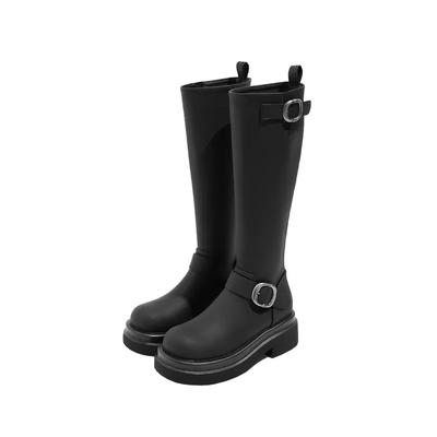 Damenschuhe 2024 Hohe Qualität Reißverschluss hinten Damenstiefel Mode Gürtelschnalle Moderne Stiefel Damen Winter Plus Samt Kniehohe Stiefel