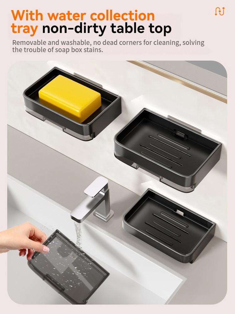 No Punch Soap Storage Rack No Drill Bath Soap Holder Free-Punch Wall Mounted Soap with Cover Plastic Drain Soap Box Household Ba