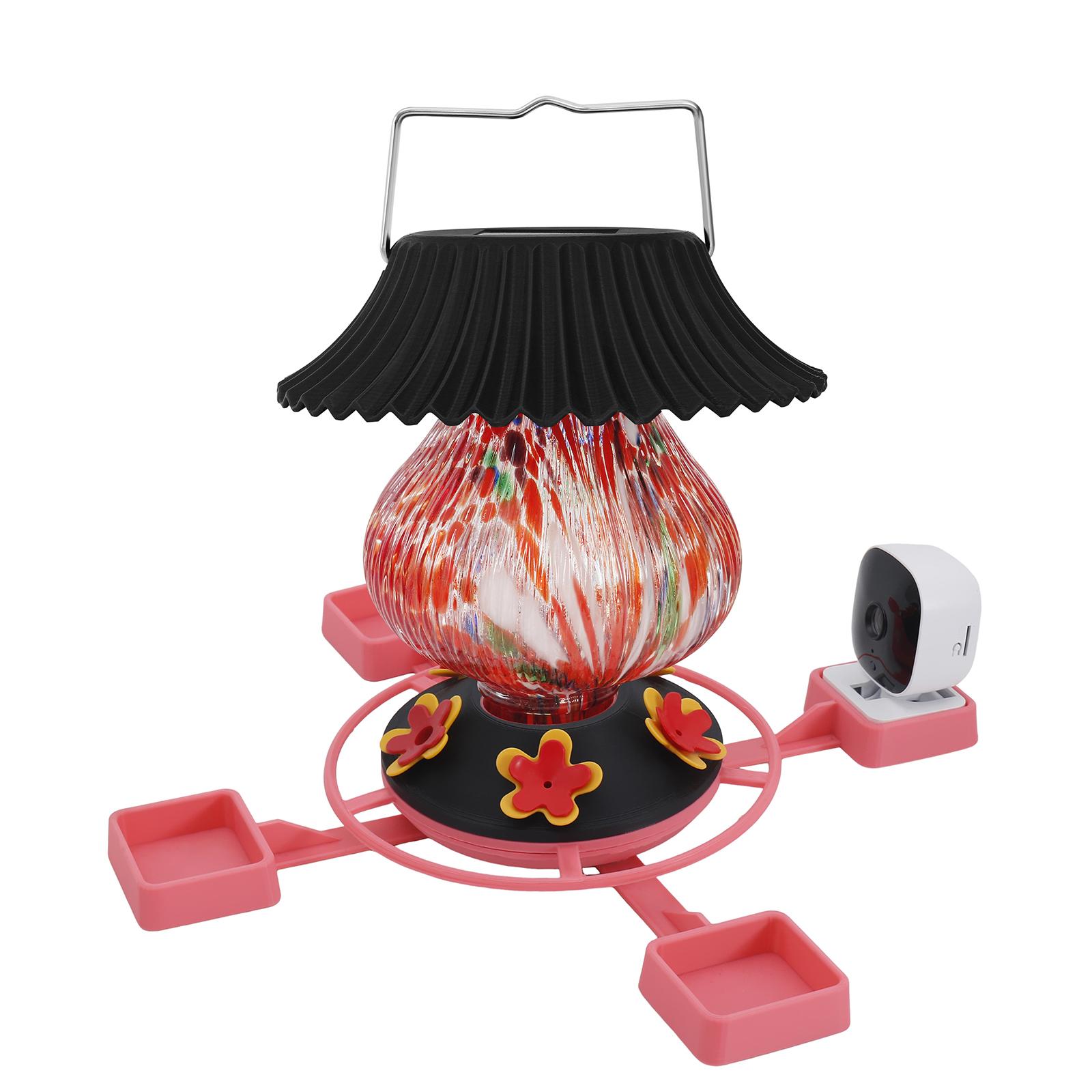 Four-headed Printed Bird Feeder - Self-charging Night Light And Bird Feeder, A Modern Garden Decoration That Attracts Birds Day And Night.