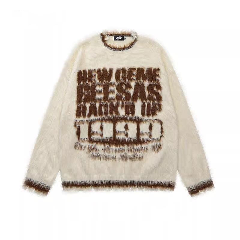 Pull Tricoté Oversize Hommes Femmes Hiver Chaud Coupe Ample Col Rond Manches Longues Pull avec Détail torsadé