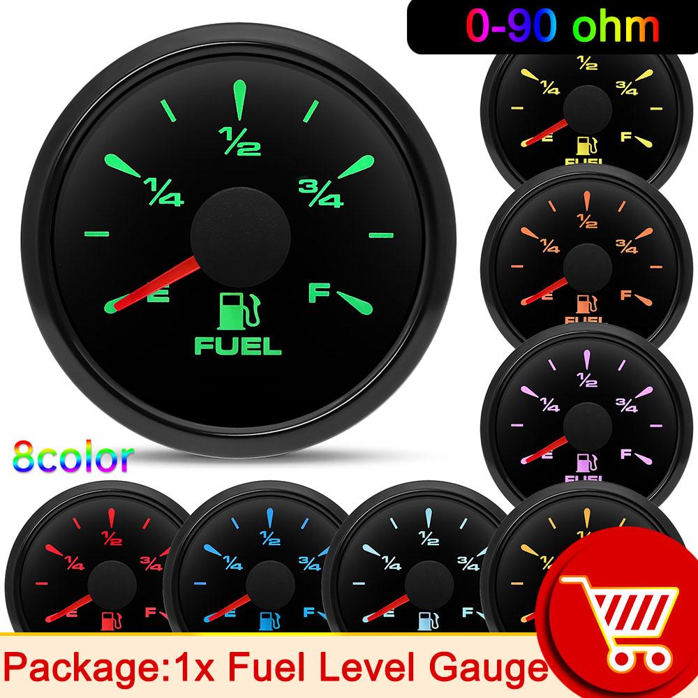 52mm Fuel Level Gauge 0-90ohm Meter 8 Color BackLight for Oil Tank Level Float Sensor 0-90 ohm Car Boat Marine Yacht 12V