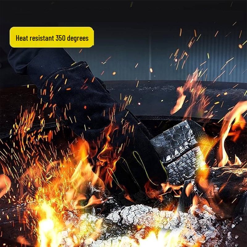 Durable Cowhide Heat-Resistant Welding and BBQ Gloves for Outdoor Use